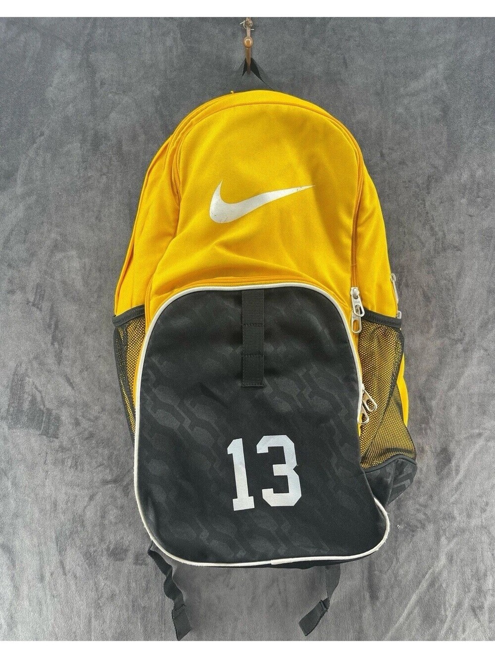 Rare VTG Nike Y2K Soccer Backpack #13 Yellow Black School Sports Bag‎ Unisex
